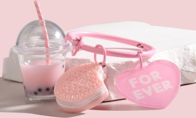 Rd lala Schlüsselanhänger Eis Bubble Tea Keks, Rosa, Gummi, Damen - Bild 1
