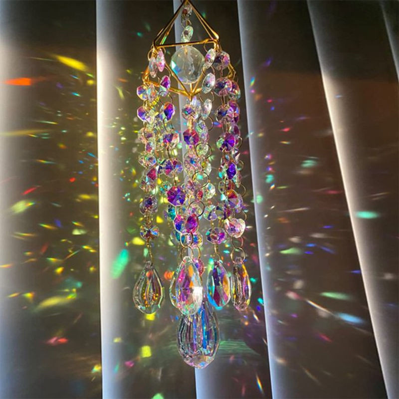Kristall-Sonnenfänger aus Glas in Transparent mit geometrischem Design, 50 cm hängendes Windspiel zur Dekoration für Garten und Balkon - Bild 1