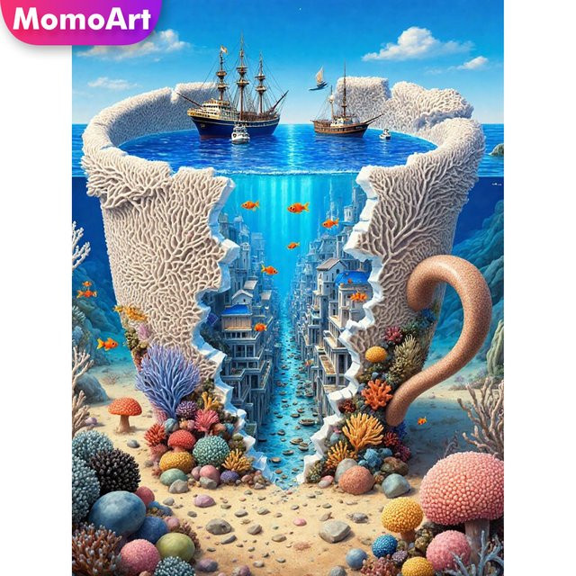 Momoart 5D DIY Diamant-Stickerei Haus Landschaft Abstrakt Mosaik Wanddekoration in Multicolour - Bild 1