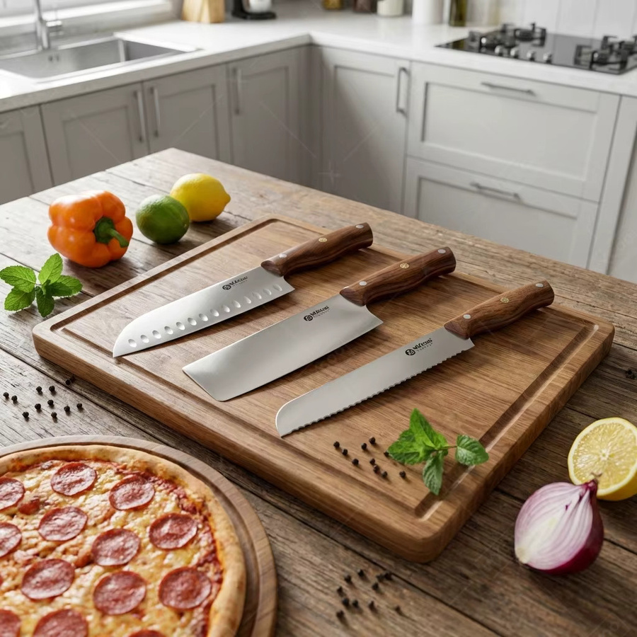 WXCOO Santoku Küchenmesser aus Edelstahl mit Holzgriff in Silber - Bild 3
