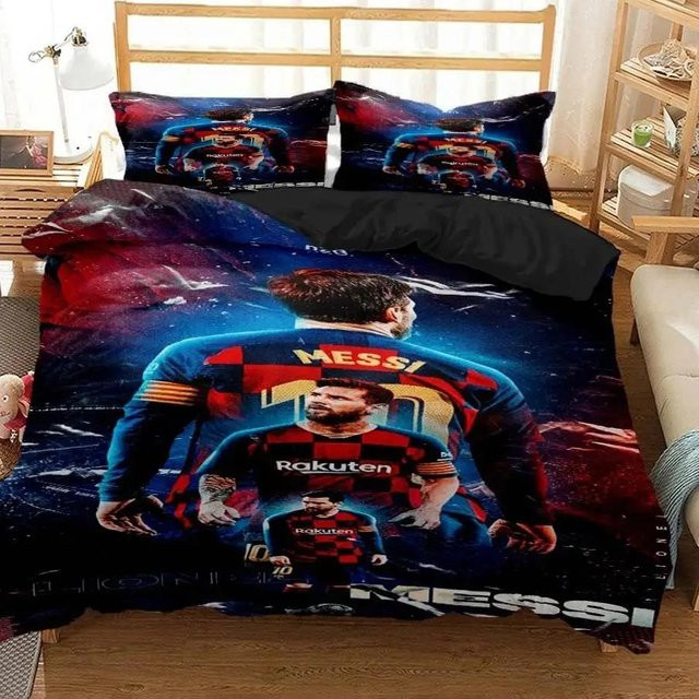 Gu Tao Messi Fußball-Superstar Bettwäsche-Set mit 3D-Druck, FC Barcelona Design, Mehrfarbig, B/H: 172 x 218 cm - Bild 1