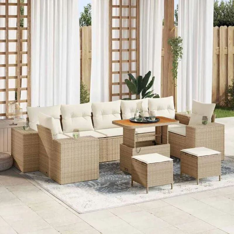 Vidaxl Garten-Sofa-Set aus Polyrattan mit 10 Kissen in Beige und Creme, modulares Loungemöbel-Set, B/T/H: 90 x 55 x 71 cm - Bild 1