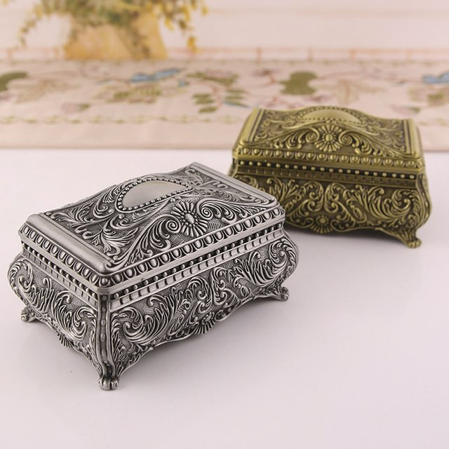 TOPINCN Schmuckschatulle aus Metall im Vintage-Stil, rechteckige Schmuckbox für Damen und Mädchen in Braun oder Silber - Bild 1
