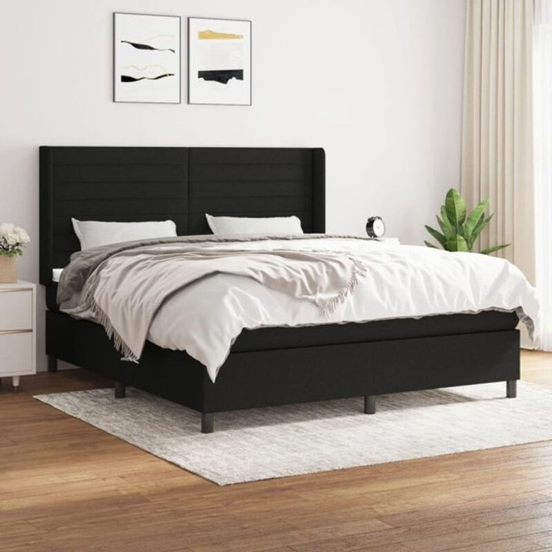 Vidaxl Boxspringbett mit Matratze aus Stoff und Massivholz in Schwarz, B/T/H: 180 x 200 x 118 cm - Bild 1