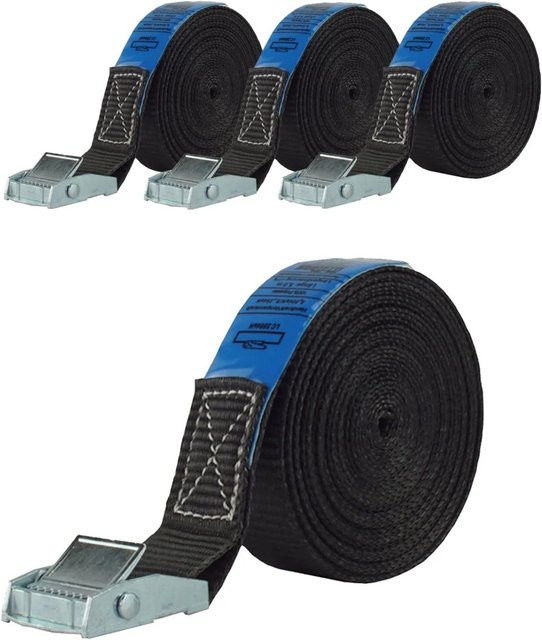 4er Set TRUTZHOLM Profi Spanngurte mit Klemmschloss, Schwarz, Länge: 4 m, Tragkraft: 250 kg - Bild 1