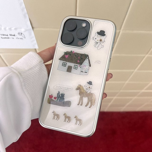 DecoPhone stoßfeste Handyhülle Das Pony und die Katze in Schwarz/Silber für iPhone 17, 16, 15 und 14 Pro Max - Bild 1