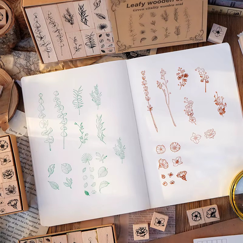 22 Stück Holzstempel mit verschiedenen Pflanzen- und Blattformen in Braun für DIY Scrapbooking und handgefertigte Alben - Bild 3