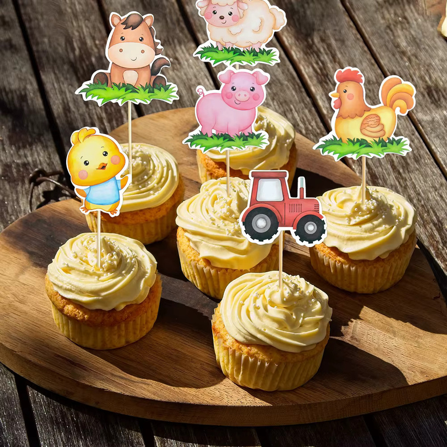 WEIGAO Bauernhof Tier Kuchen Topper Set mit 8 Figuren wie Kuh, Schwein, Küken und Schaf sowie Traktor in Mehrfarbig für Kindergeburtstage und Party-Dekoration - Bild 2