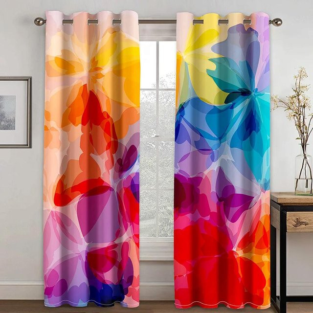 Yiran Furniture Verdunkelungsvorhänge Regenbogen Multicolor mit Ösen, Breite: 55 cm, Höhe: 120 cm - Bild 1