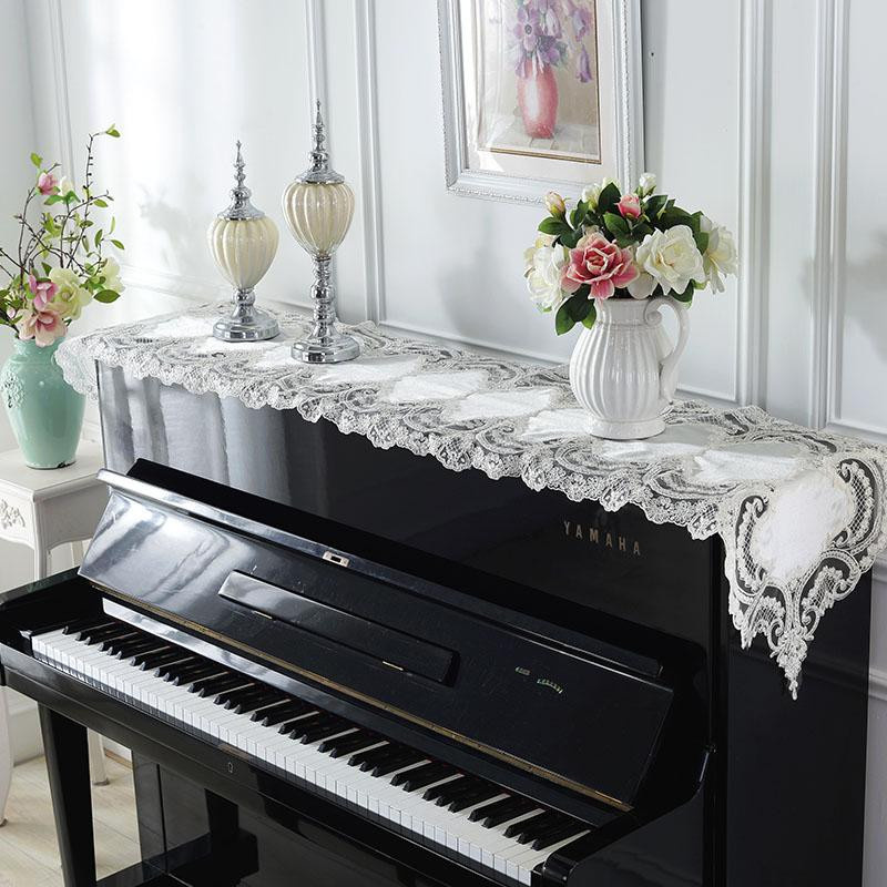 Elegante Klavierabdeckung von Your Warm Home in Gold und Weiß mit floraler Spitze, Tischläufer aus Samt und Baumwollmischung, B/T: 40 x 230 cm - Bild 3