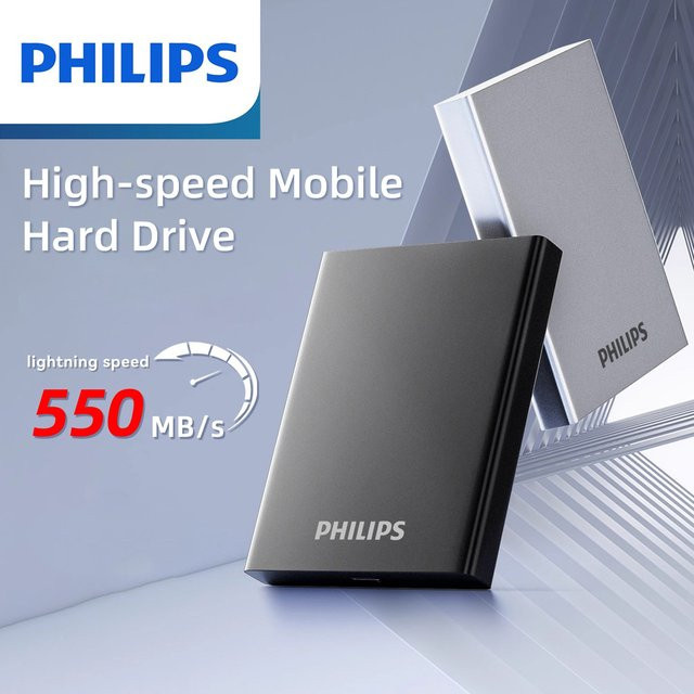 Philips Tragbare SSD 1 TB Externes Solid-State-Laufwerk USB 3.2 Gen 2 Grau - Bild 1