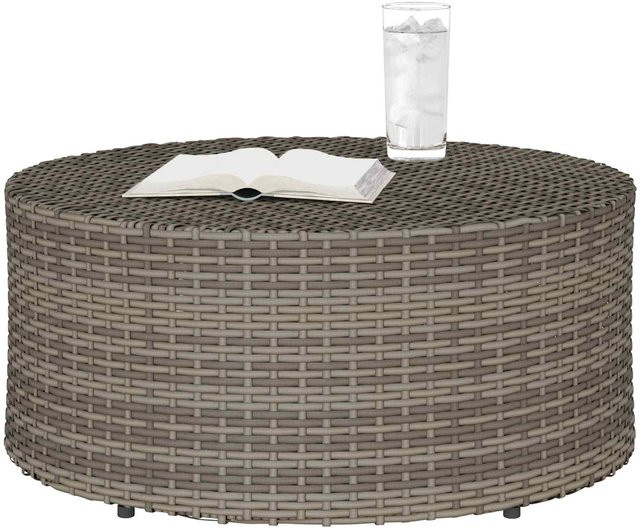 Yiwydaa Kaffeetisch aus Polyrattan für den Außenbereich in Grau, Durchmesser: 68 cm, Höhe: 30 cm - Bild 1