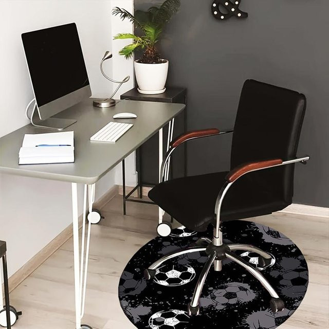 Yun Home Büro Teppich Stuhlmatte mit Fußballmuster, rund, grau/schwarz, Durchmesser: 80 cm - Bild 1