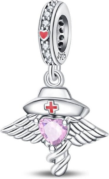 Charms 925 Silber, Rotes Herz, Stethoskop, Perlen, Damen - Bild 1