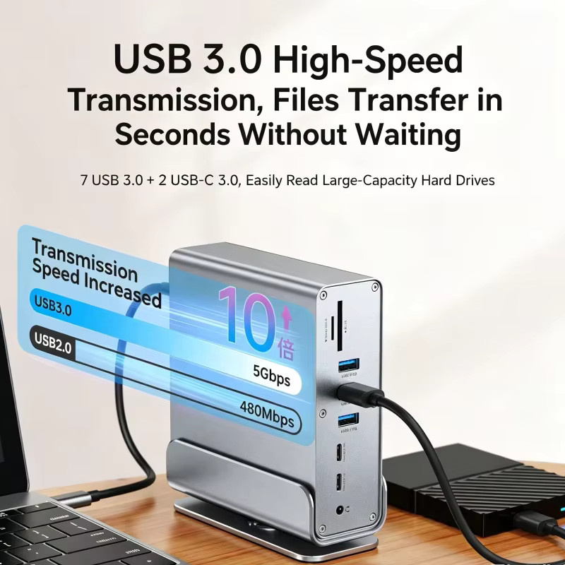 FEIWIMI 15-in-1 USB-C-Hub Dockingstation mit 4K60Hz HDMI, USB 3.0, PD 100W, RJ45, SD/TF und 3.5mm Audio für Mac Pro - Bild 3