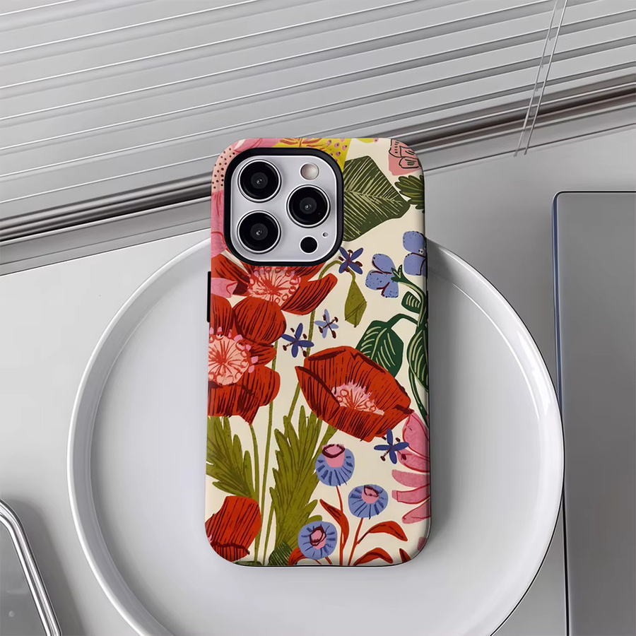 Potdemiel Magnetische iPhone Hülle mit Blumenmuster in Multicolour für iPhone 17 16 15 14 13 Pro Max Plus – Robuste Doppel-Schicht-Schutzhülle - Bild 4