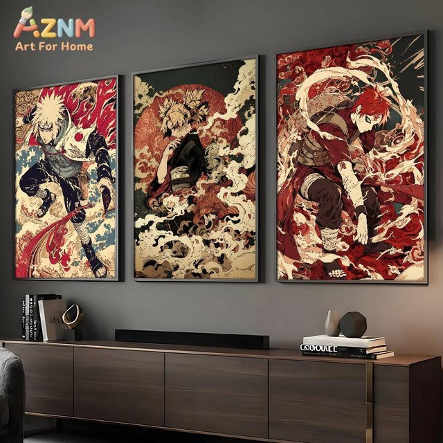 AZNM Naruto Uzumaki & Gaara Anime Leinwand Wandkunst im Retro-Stil, ungerahmtes Poster in Multicolour - Bild 1