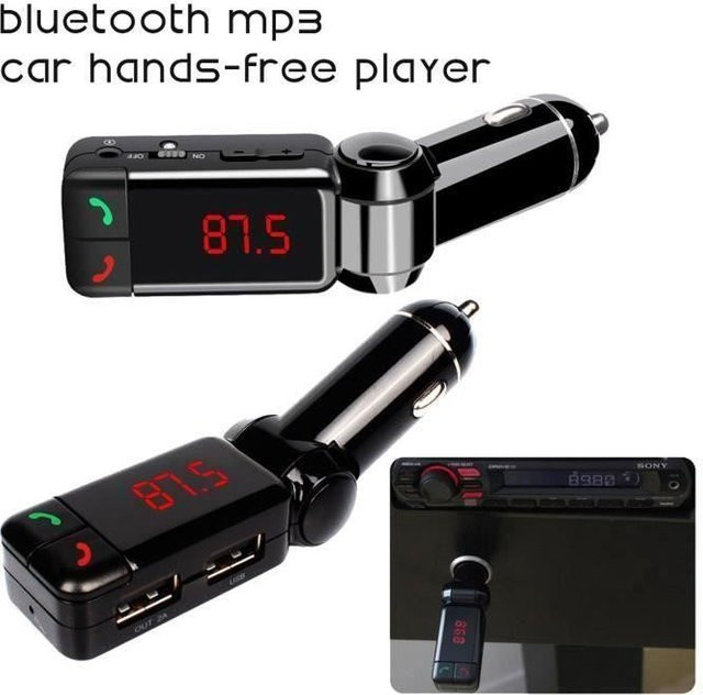 STEL ORA Bluetooth FM Transmitter mit LCD Display, Drahtloser MP3 A2DP Stereo Musik Player und USB Ladegerät in Schwarz für Android und ISO - Bild 1