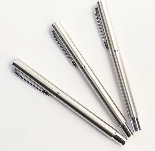 Genkky Luxus Füllfederhalter aus Metall mit gebogener Spitze in Silber für Schule, Büro und Kunst - Bild 1