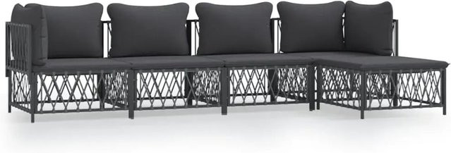 vidaXL 5-tlg Garten-Lounge-Set in L-Form mit Kissen, Anthrazit, pulverbeschichteter Stahl und Textilene - Bild 1