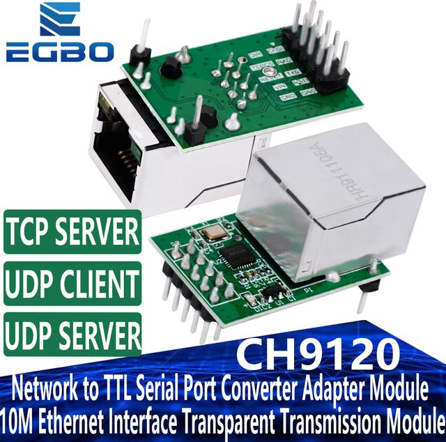 EGBO CH9120 DC 3,3 V Netzwerk-zu-TTL-Konverter-Adaptermodul mit seriellem Port und 10 Mbit/s Ethernet-Schnittstelle - Bild 1