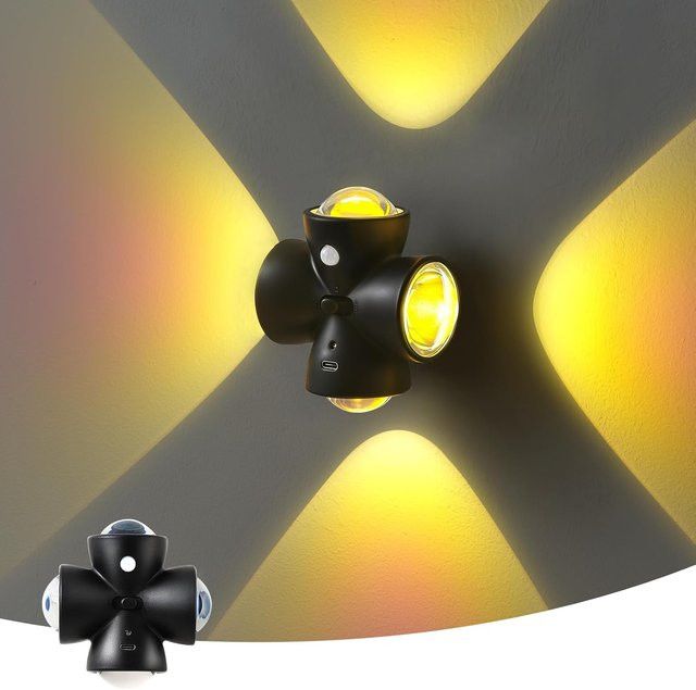 SPAPDVT Sensor-LED-Nachtlicht mit Bewegungsmelder, wiederaufladbare Wandlampe in Schwarz für Schlafzimmer, Flur und Badezimmer - Bild 1