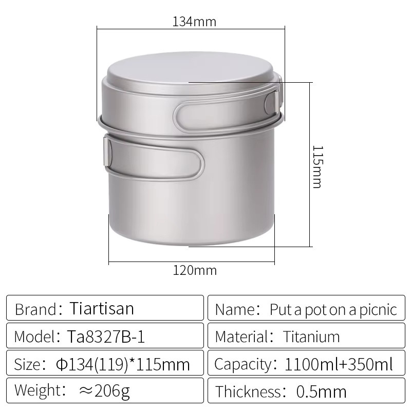 Tiartisan Titan Camping Kochset mit Topf und Bratpfanne, leichtes Outdoor Kochgeschirr für Wandern und Picknick - Bild 4