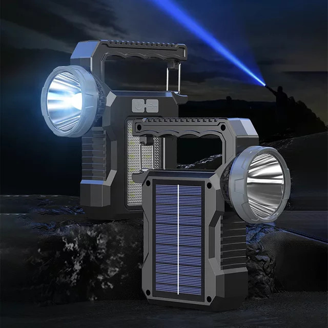CHOUDAO TECH Solar-LED-Taschenlampe, tragbare Outdoor-Leuchte in Schwarz, USB wiederaufladbar, B/H/T: 13,5 x 8,0 x 3,5 cm - Bild 1