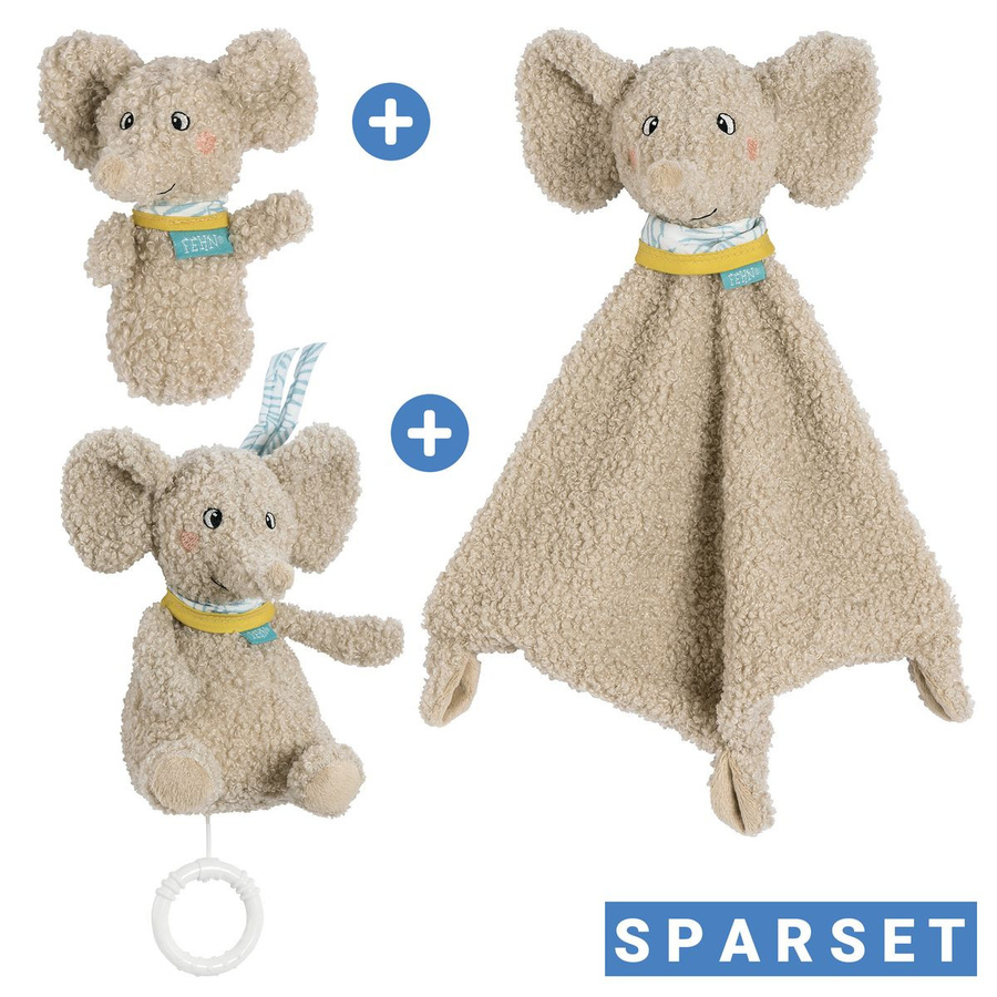 Fehn Elefant Geschenk-Set, Schmusetuch, Spieluhr & Greifling, 3-teiliges Set, ab 0 Jahre - Bild 1