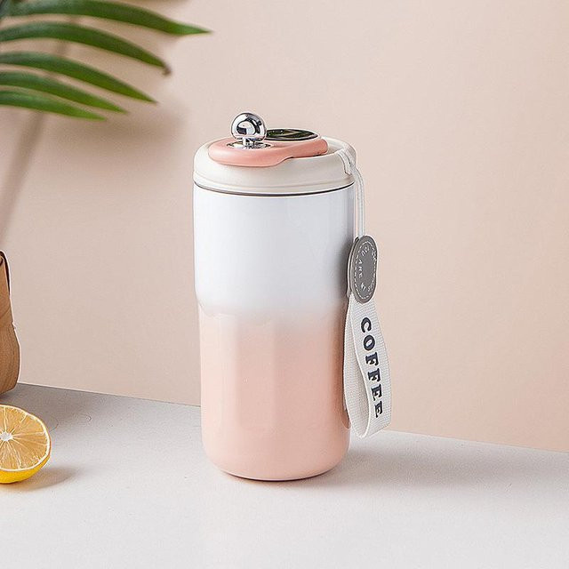 Isolierte Kaffee-Thermoskanne mit Digitalanzeige von Yiran Furniture, tragbarer Wasserbecher für Mädchen, 420 ml, in Grün, Lila, Blau oder Pink - Bild 1