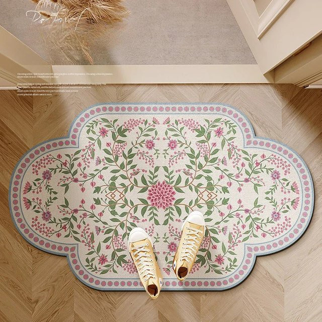 VIKAMA Badezimmermatte aus Kieselgur im Landhausstil mit floralem Design, rutschfest und schnell trocknend, Multicolour, B/T: 60 x 40 cm - Bild 1