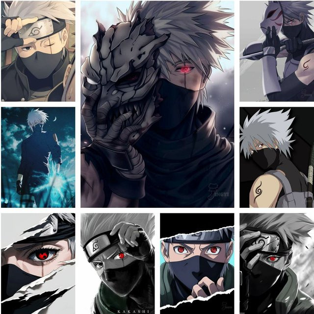 Kayou Naruto Kakashi DIY Diamantmalerei Kit mit Rundsteinen als Mosaik-Kreuzstich-Stickerei für die Dekoration, Mehrfarbig, B/H: 40 x 40 cm - Bild 1