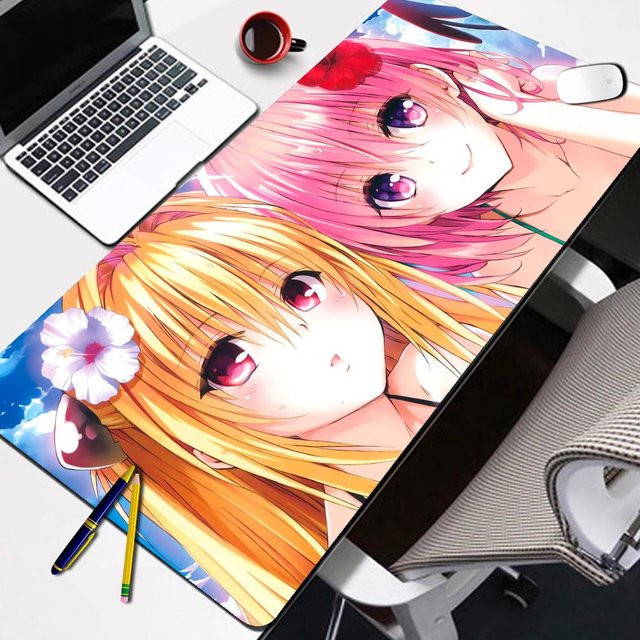 HYBXAXC Mauspad To Love-Ru HD-Druck, rutschfeste Schreibtischunterlage im Kawaii Cute Girl Design, B/T: 90 x 40 cm, schwarz/mehrfarbig - Bild 1