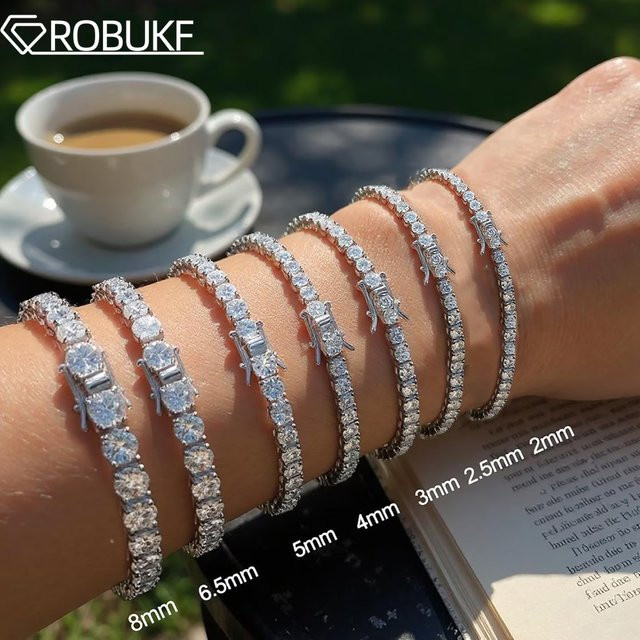 ROBUKF Tennis-Armband, Moissanit, 925 Silber, Weißgold, Damen und Herren - Bild 1
