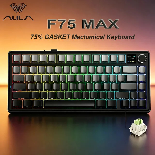 AULA F75 MAX Mechanische Gaming-Tastatur mit 75% Layout, RGB-Beleuchtung, TFT-Bildschirm und Hot-Swap, Bluetooth/2.4G/Kabelgebunden, Schwarz-Blau - Bild 1
