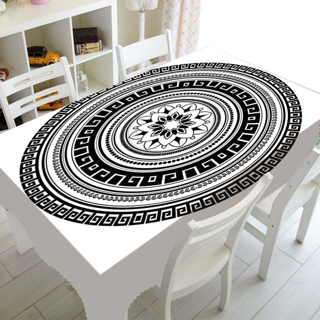 Wasserdichte rechteckige Tischdecke von Super Six mit ovalem Grafikmuster in Schwarz und Weiß, B: 85 cm - Bild 1