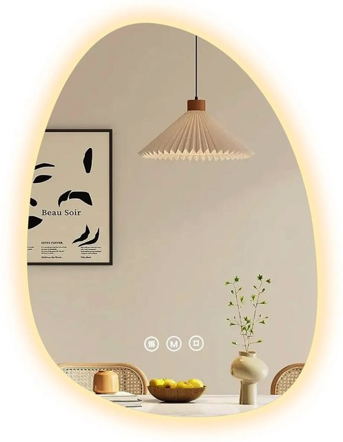 Emke LED Badspiegel asymmetrisch mit Anti-Beschlag und 3 dimmbaren Lichtfarben, Breite: 65 cm, Höhe: 45 cm - Bild 1