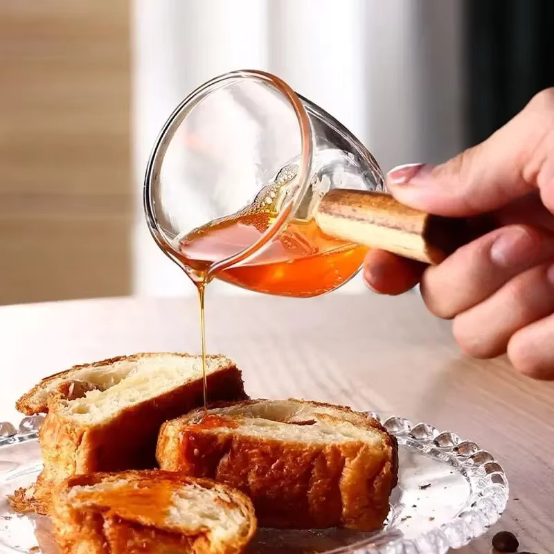 Glas Messbecher mit Holzgriff in Transparent für Milch und Kaffee - Bild 4