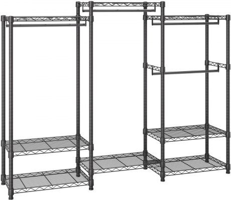VEVOR Mobiler Kleiderständer aus Kohlenstoffstahl in Schwarz, Multifunktionaler Garderobenständer mit 3 Kleiderstangen und 8 Ablagefächern, B/T/H: 174 x 45 x 180 cm - Bild 1