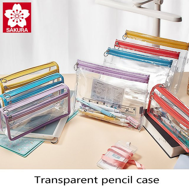 SAKURA Transparentes Federmäppchen in Blau mit Reißverschluss im minimalistischen Design - Bild 1
