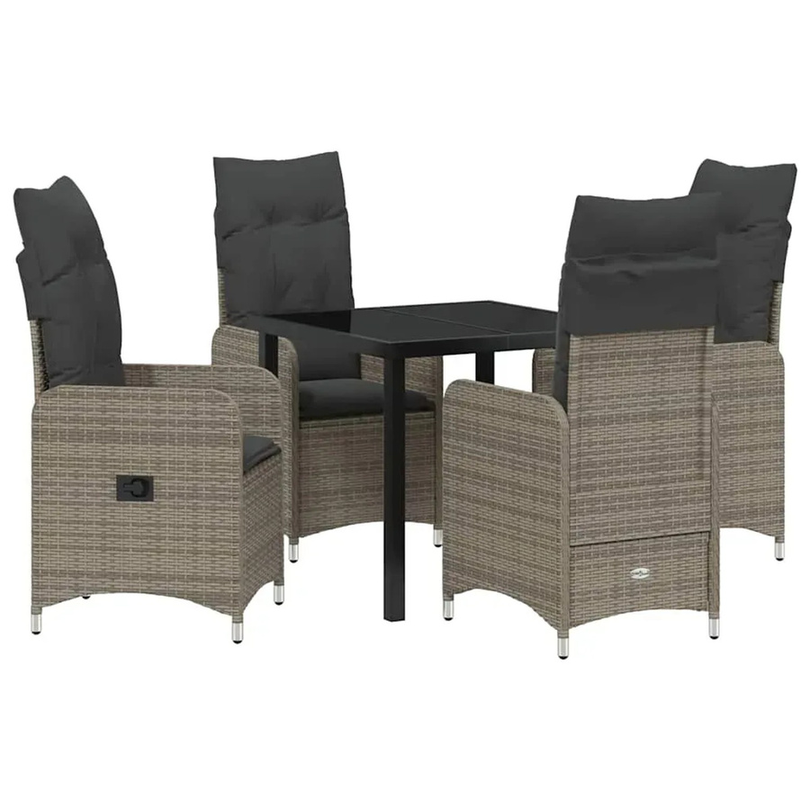 vidaXL 5-teilige Garten-Essgruppe aus Poly Rattan in Grau mit Kissen für Garten, Balkon und Terrasse - Bild 2