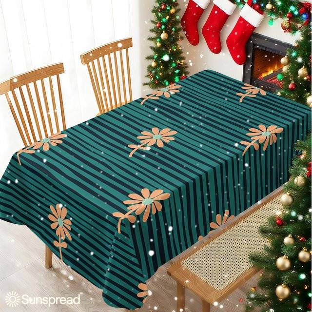 Wasserdichte und abwischbare Tischdecke von BEAST KINGDOM mit Teal Stripe & Orange Daisy Muster, rechteckig - Bild 1