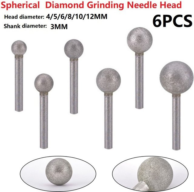 Vibratite 6er Set Schleifen Nadelköpfe mit Emery-Rundkopf für Gravur und Carving, Durchmesser: 4-12 mm, Farbe: Silber - Bild 1
