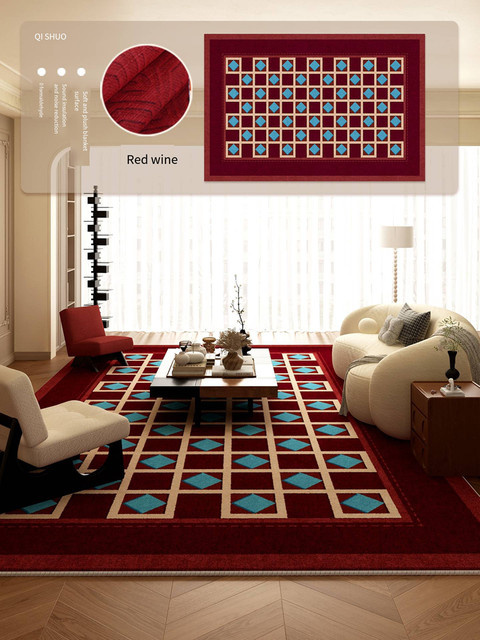 VIKAMA Marokkanischer Vintage-Wohnzimmerteppich in Rot im Retro-Ethno-Stil, B/T: 120 x 80 cm - Bild 1