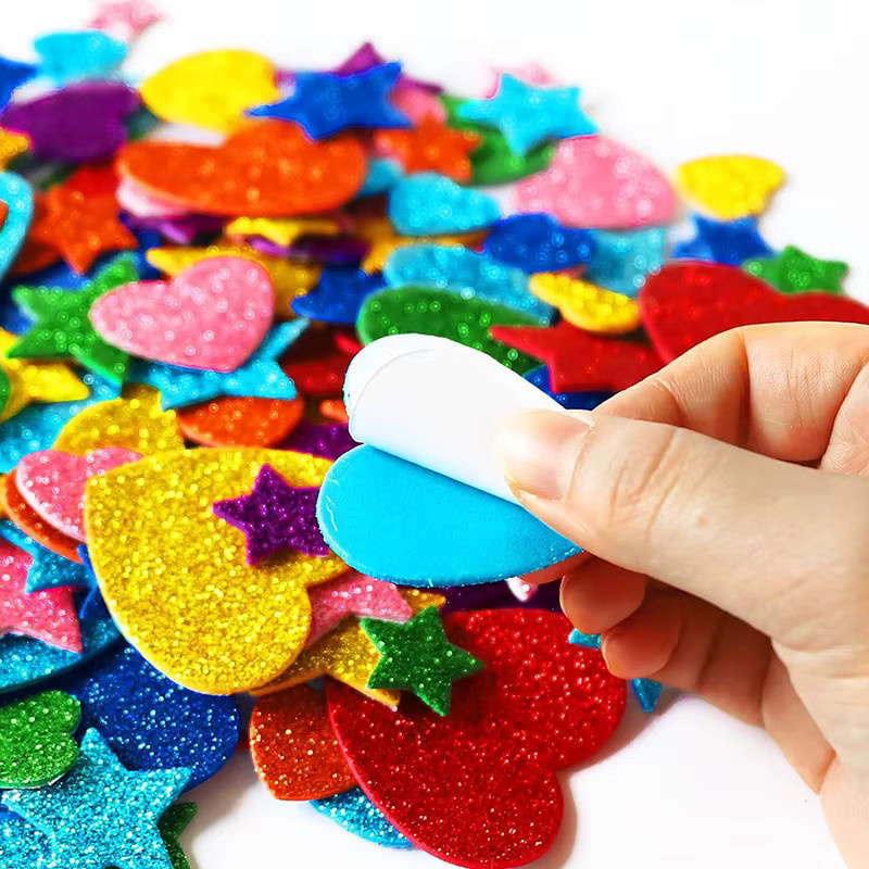 Glitzerschaum-Sterne-Herzaufkleber, 100-teiliges Set, multicolor - Bild 2
