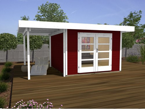 WEKA Gartenhaus 126 Plus Gr.2 A aus Holz in Schwedenrot mit Flachdach und Vordach B/H/T: 500 x 249 x 375 cm - Bild 3