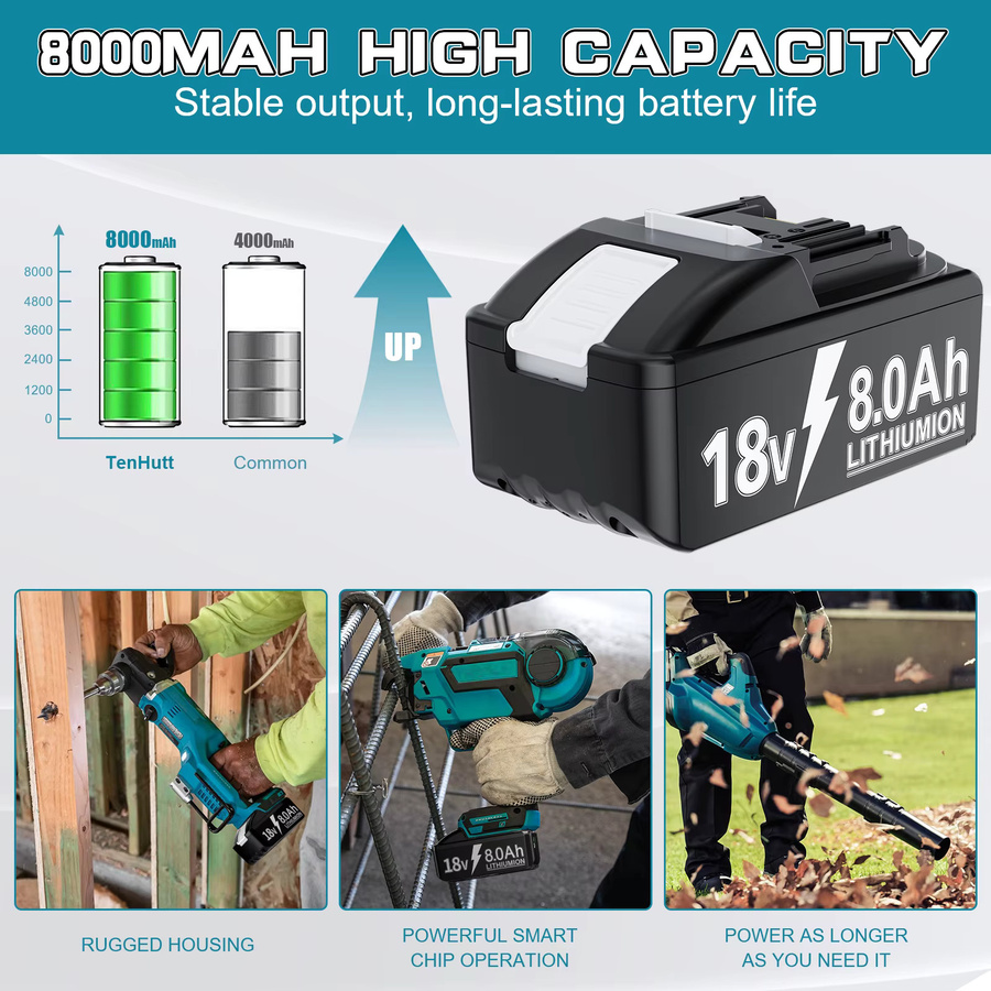 Turpow Ersatz Akku 18V 8000mAh für Makita BL1830 BL1860 BL1850 BL1840B inklusive 6A Ladegerät in Schwarz - Bild 3