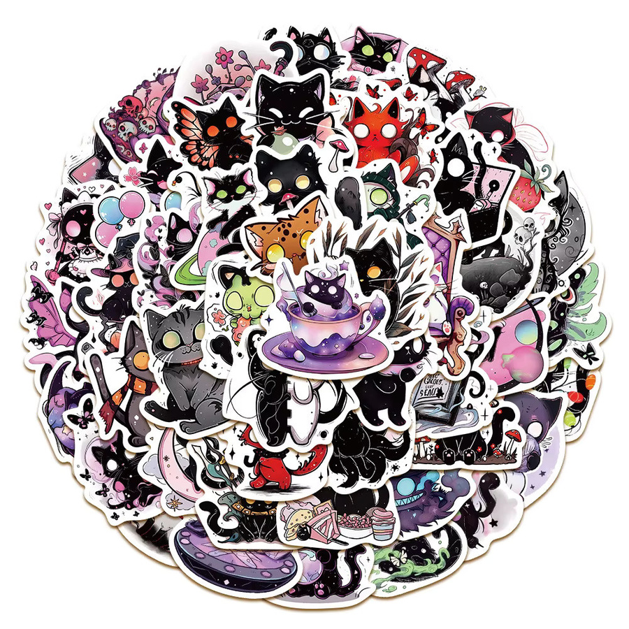 50-teiliges Set Scared Soul Cat Aufkleber von Anime Worlds Store, wasserfeste Dekoration in Multicolor für Laptops, Notizbücher und Handyhüllen - Bild 2