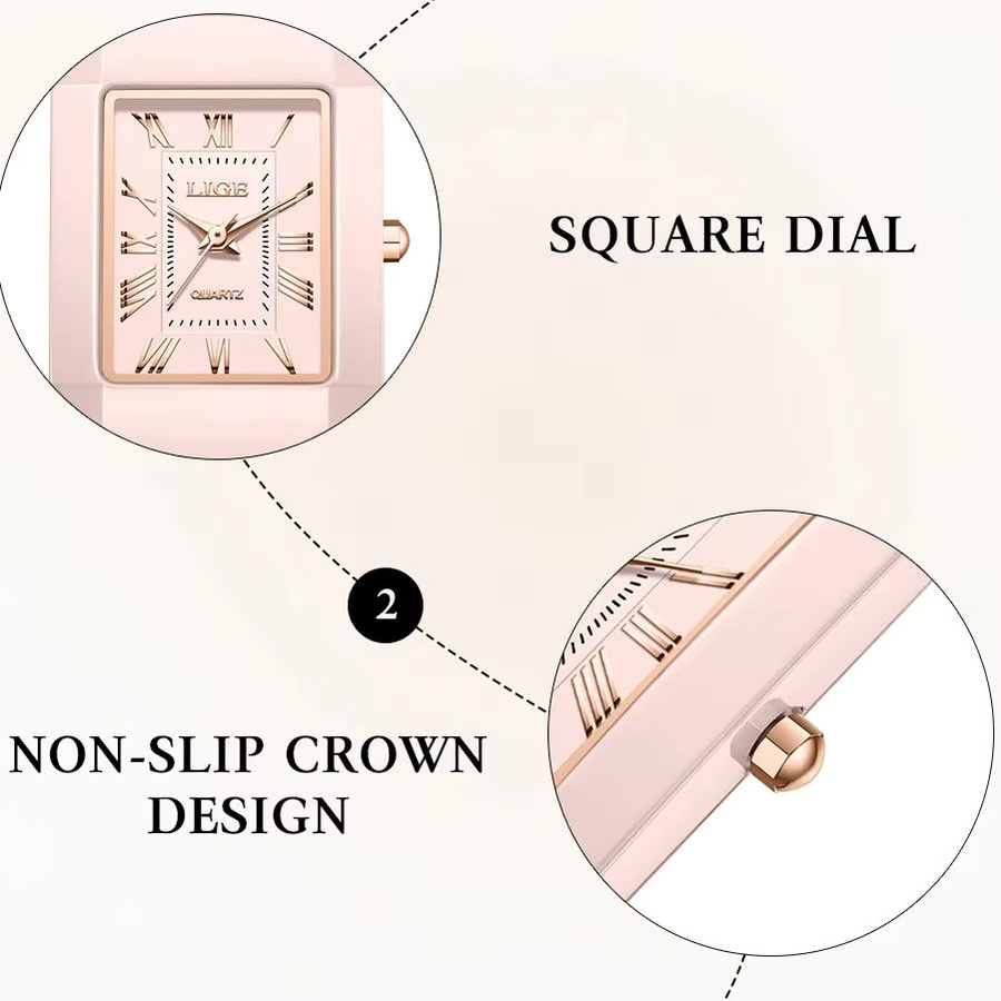 LIGE Armbanduhr Keramik, Quarz, Roségold, Damen - Bild 3