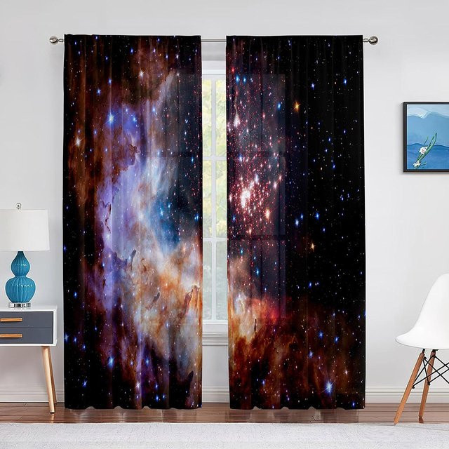 Nebula Galaxy Transparenter Voile Vorhang mit Weltraum-Motiv in Rot und Multicolour, Tüll-Fensterdekoration für Wohnzimmer und Schlafzimmer, Breite: 100 cm, Höhe: 250 cm - Bild 1